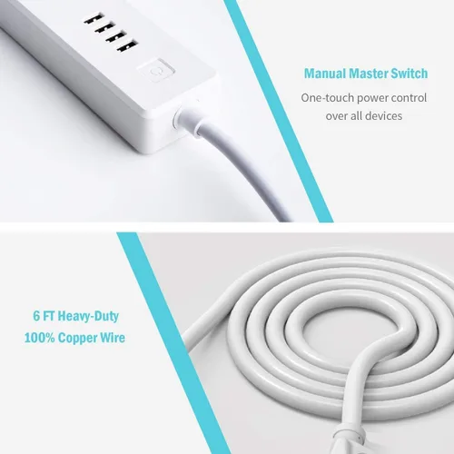 Vista 9 de Meross Regleta inteligente compatible con Apple HomeKit, Siri, Alexa y Google Home, protector de sobretensiones WiFi con 3 salidas de CA, 4 puertos
