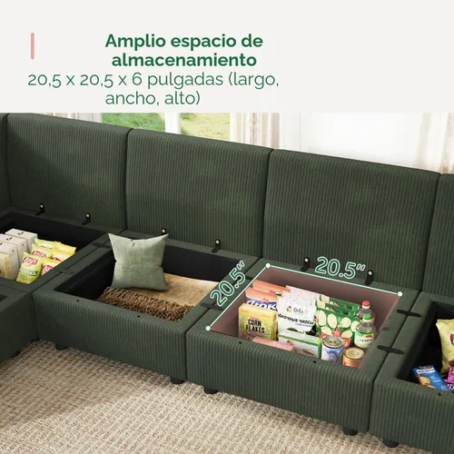 Vista 8 de HONBAY Sofá seccional modular con almacenamiento en forma de L sofá seccional, sofás convertibles para sala de estar - verde