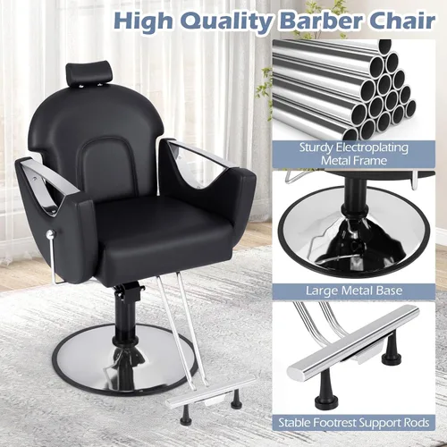 Vista 8 de Giantex Silla de peluquería reclinable, silla de salón para estilista, giratoria de 360 grados, altura ajustable y reposacabezas, bomba hidráulica