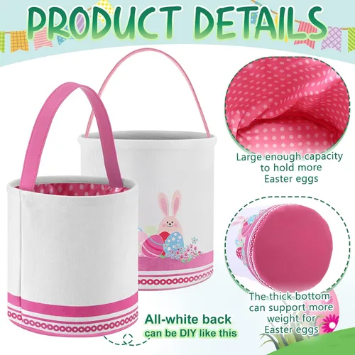 Vista 3 de Honeydak 4 cestas de Pascua para niños, bolsas de caza de huevos de Pascua, bolsas de lona de regalo, cubos de huevos con asas para caza de huevos