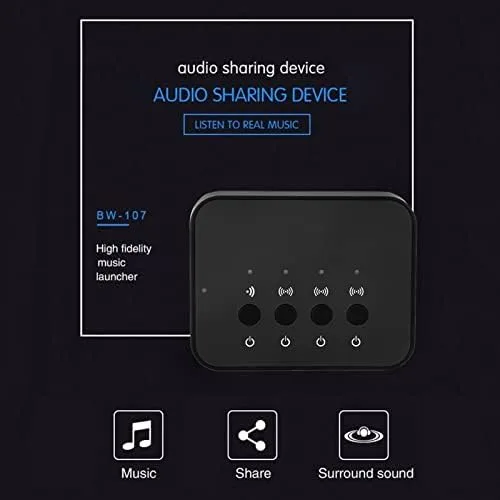 Vista 5 de Receptor transmisor Bluetooth, adaptador de audio de 0.138 in, 1 entrada y 3 salidas, uso compartido estéreo, dispositivo de audio inalámbrico