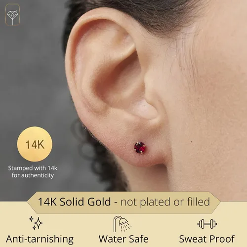 Vista 2 de 14k Gold Round Stud Earrings for Women Small 4mm Birthstone Earrings Real Gold Gemstone Earrings for Women Gemstone Stud Earrings for Women by