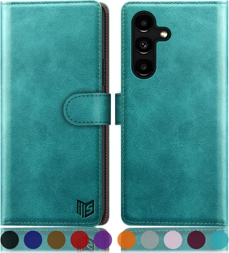 Vista 8 de SUANPOT Funda tipo cartera para Samsung Galaxy S24 5G con bloqueo RFID, tarjetero de crédito, funda protectora de piel sintética con tapa para Negro