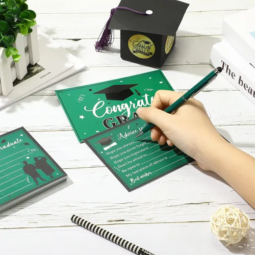 Vista 4 de Nezyo Caja para tarjetas de graduación con 30 tarjetas de consejo, caja de tarjetas de regalo de felicitaciones para clase de 2026, caja