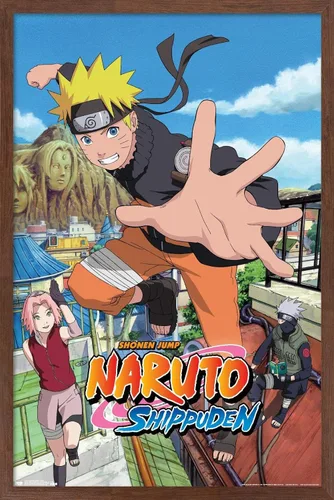 Vista 10 de Trends International Naruto Shippuden - Póster de pared de salto, 14.725 x 22.375 pulgadas, versión enmarcada de madera de granero