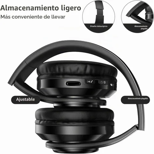 Vista 3 de Auriculares inalámbricos Bluetooth 2022, luces LED coloridas, cómodos auriculares plegables sobre la oreja con micrófono integrado, FM, ranura