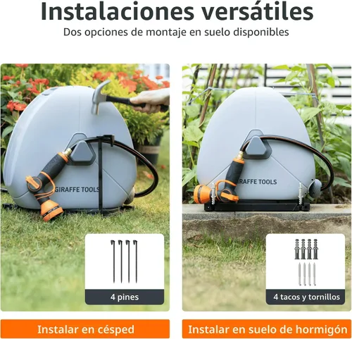 Vista 6 de Giraffe Tools Carrete de manguera retráctil montado en el suelo, 1/2 pulgada x 82 pies, carrete de manguera de jardín de rebobinado automático
