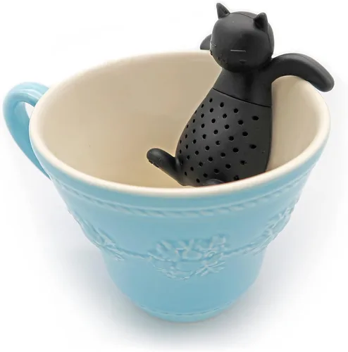 Vista 3 de Infusor de té de silicona, colador de té para hojas sueltas, temperatura máxima. 446 ℉, sin BPA (gato negro)
