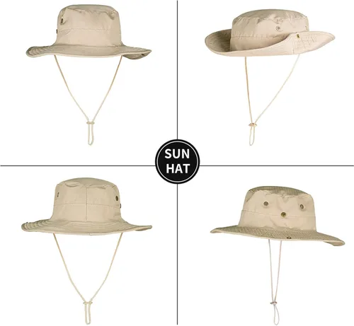 Vista 3 de Sombreros de sol para hombres y mujeres, sombrero de safari plegable caqui (1pack-khaki)