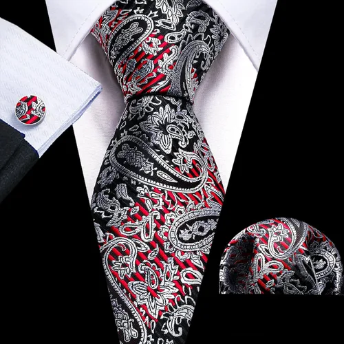 Vista 213 de Barry.Wang - Juego de corbata de seda para hombre, diseño de cachemira, pañuelo y gemelos de bolsillo