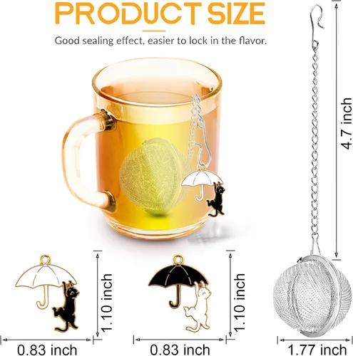 Vista 3 de Infusor de té con dije de gato, bola de té de hojas sueltas TeaSanavie y colador, té de malla fina de acero inoxidable 304 de alta calidad, regalo