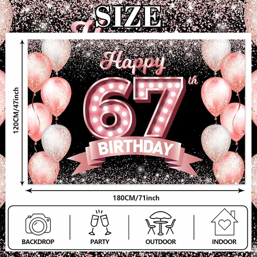 Vista 195 de Cartel de feliz cumpleaños décimo oro rosa, telón de fondo, saludos a 10 años, globos de confeti, decoración temática para niñas de 10 años
