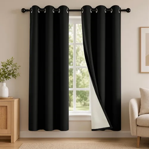 Vista 113 de 2 paneles de cortinas 100% opacas, de peso medio, con aislamiento térmico y ojales para dormitorio, sala de estar, tratamiento de ventana