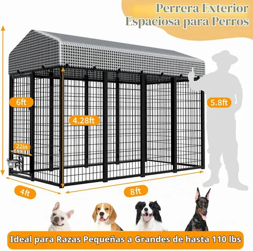 Vista 7 de Perrera grande para perros con techo, recinto resistente para perros para interiores y exteriores con funda extraíble, corralitos para perros