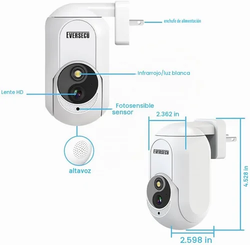Vista 9 de EVERSECU Cámara de seguridad PTZ inalámbrica 2K Plug&Play, enchufe de toma de corriente incorporado, detección de movimiento, seguimiento automático