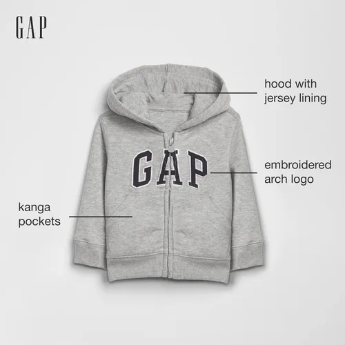 Vista 2 de GAP Sudadera con capucha y cremallera completa con logotipo de Playtime Favorites para bebé