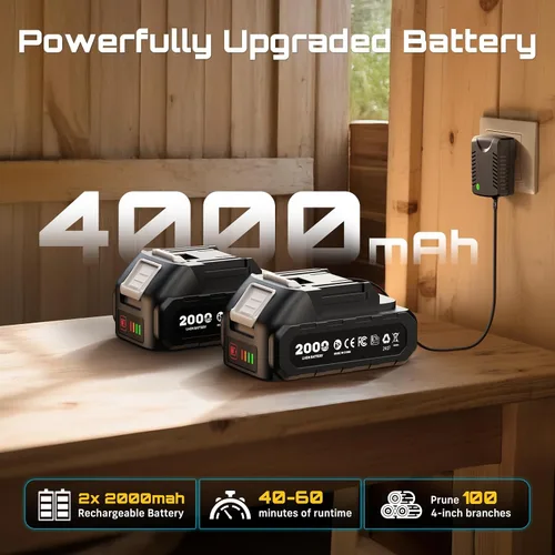 Vista 4 de SEESII Mini motosierra inalámbrica, de 8 pulgadas y 6 pulgadas, motosierra eléctrica con 2 baterías y engrasador automático, motosierra de mano sin