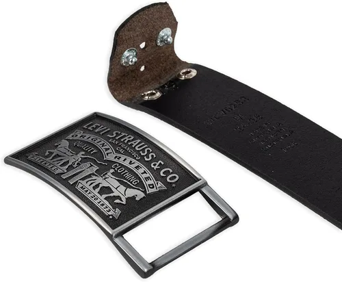 Vista 5 de Levis Cinturón de cuero para hombre con hebilla de placa Negro