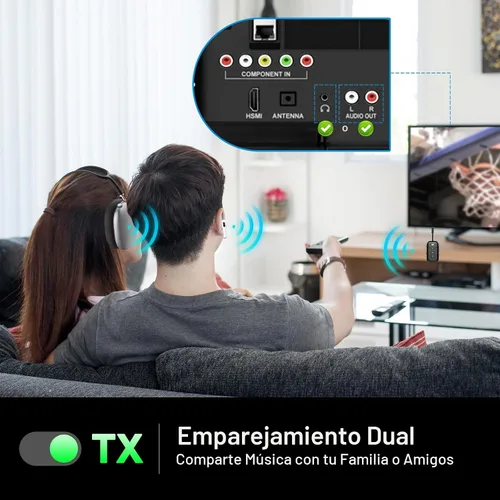 Vista 6 de Adaptador transmisor Bluetooth 5.4 de alta calidad, compatible con 2 AirPods/auriculares 2 en 1 transmisor Bluetooth receptor con aptX baja