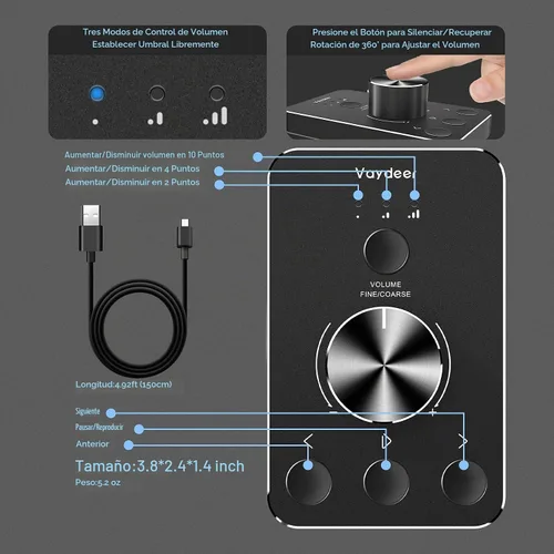 Vista 7 de Vaydeer Perilla de control de volumen con función de silencio de un clic y 3 modos de control de volumen, controlador multimedia de volumen USB