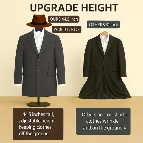 Vista 4 de Soporte para camisetas (negro, 44.5 pulgadas con soporte para sombreros, 1 unidad)
