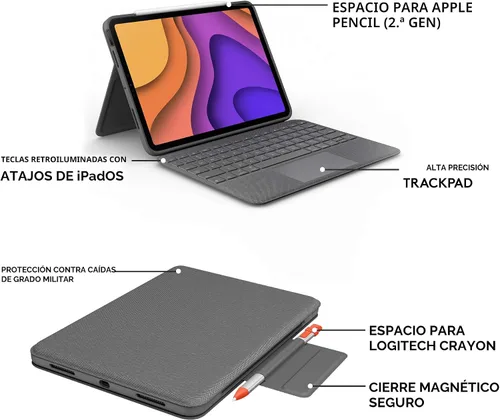 Vista 7 de Logitech Folio Touch - Funda con teclado táctil y conector inteligente para iPad Air de 11 pulgadas (M2 y M3), iPad Air (4ª y 5ª generación)