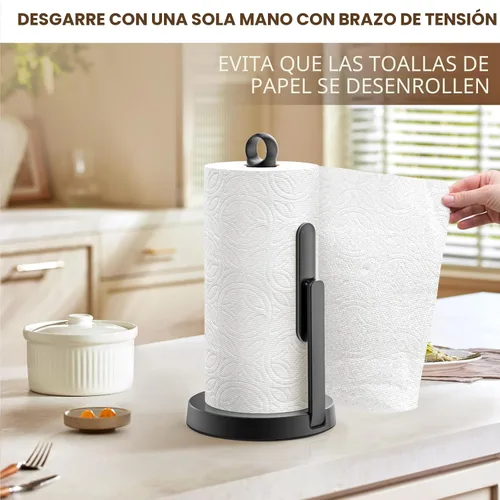 Vista 7 de theaoo Toallero de papel de acero inoxidable resistente con brazo de tensión, fácil de rasgar con una sola mano, moderno dispensador de encimera