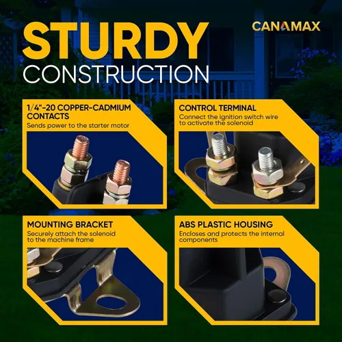 Vista 4 de Canamax 【Actualizado 2026】 Solenoide de arranque de 4 polos 146154 145673 – Compatible con cortacésped Craftsman LT1000 Poulan Husqvarna 2654