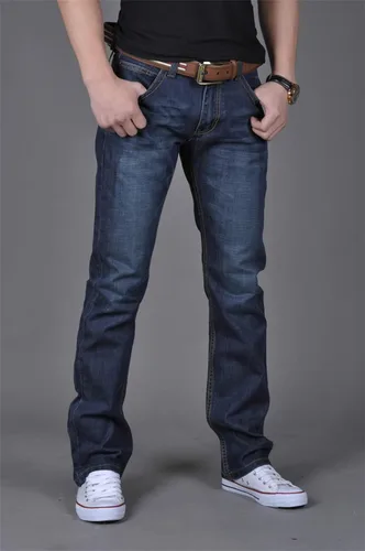 Vista 3 de Jeans clásicos de ajuste relajado para hombre, ligeros, rectos, de pierna lavada, retro, desgastados, de ajuste holgado