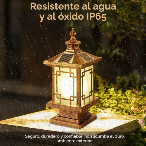 Vista 4 de Luz LED Solar para Poste Exterior, Lámpara de Tapa de Poste de Cerca de Aluminio con Control Remoto Regulable, Luces de Pilar Solares IP65 Bronce