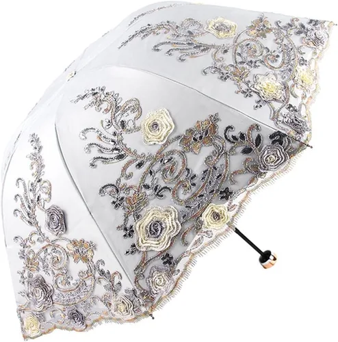 Vista 142 de Honeystore Sombrilla bordada con flor 3D plegable UV con encaje clásico