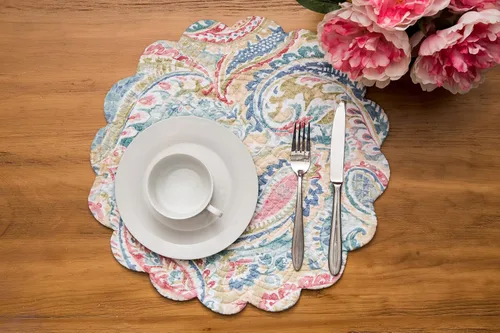 Vista 4 de C&F Home Maisie - Mantel individual redondo con estampado de cachemira, 17 pulgadas, color verde