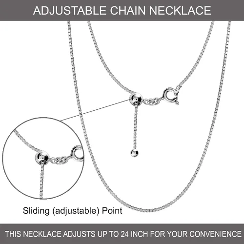 Vista 2 de LeCalla Collar de cadena ajustable de plata de ley 925, collar de cadena bolo deslizante para mujer, 24 pulgadas