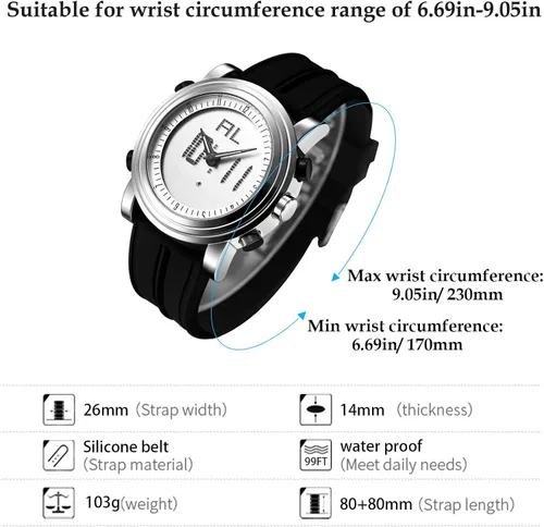 Vista 6 de SINOBI Reloj deportivo para hombre reloj digital de goma militar y cuarzo para hombre con alarma reloj luminoso de doble hora esfera grande de 177