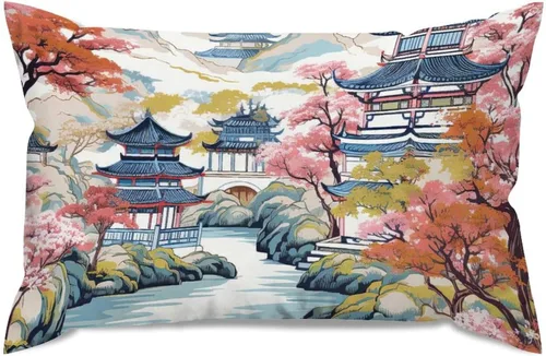 Vista 10 de ArogGeld Funda de almohada blanca con flores chinoiserie, funda de almohada para sofá, diseño floral verde y blanco, funda de almohada de lino A-12