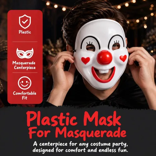 Vista 3 de Homoyoyo 2 máscaras de payaso de Halloween de plástico para mascarada