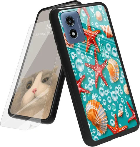 Vista 149 de Funda para Motorola Moto G Play 4G 2024 con protector de pantalla, parte trasera de vidrio templado + funda de silicona suave TPU absorción