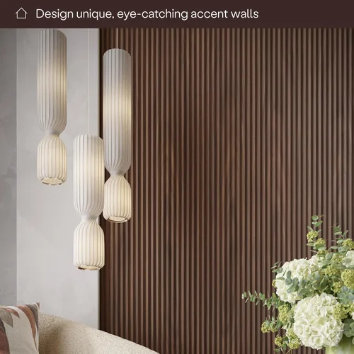 Vista 3 de WVH Tambour - Paneles de pared con efecto de madera estriada en zigzag laminado de nogal Paneles de pared 3D para decoración de interiores