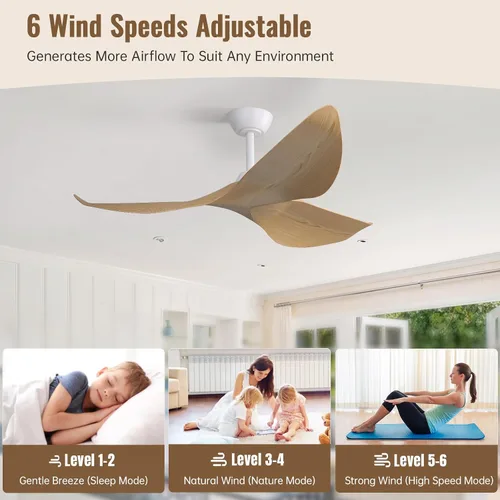 Vista 2 de Sofucor Ventilador de techo de 52 pulgadas sin luz, moderno ventilador de techo con control remoto, ventilador de techo de 3 aspas con motor CC