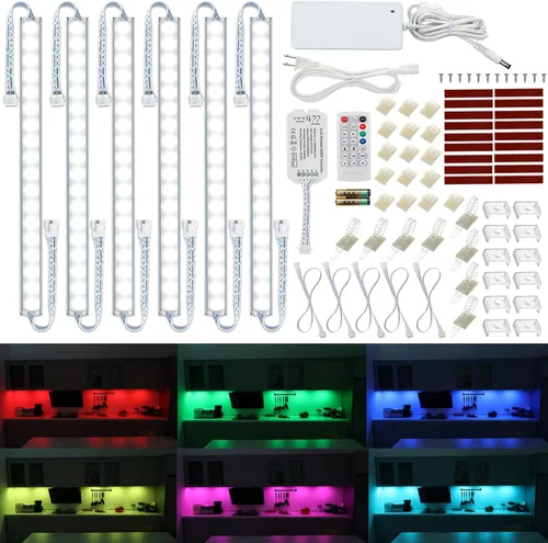Vista 11 de Litever Kit de iluminación LED para debajo del gabinete. Color RGB y luz blanca cálida brillante. Barras de luz LED enlazables delgadas