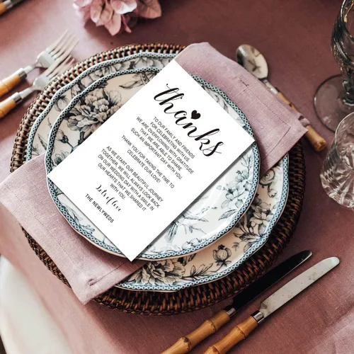 Vista 2 de Tarjetas de agradecimiento para recepción de boda, 50 tarjetas de letrero de mesa para cena de ensayo, 4 x 6 pulgadas