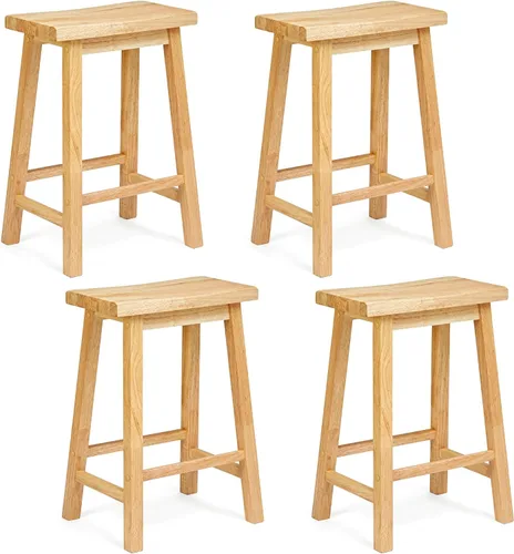 Vista 13 de PJ Wood Taburete de cocina con asiento de silla de montar de 24 pulgadas con placa de pie - negro