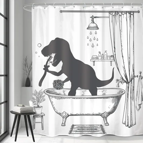 Vista 31 de LGhtyro Juego de Cortina de Ducha Divertida de Dinosaurio para Baño Pequeño 36Wx71H Pulgadas Dibujos Animados Niños Silueta de Dino Sombra de Animal