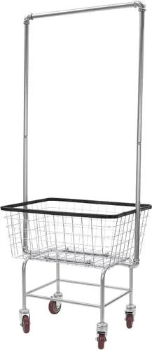Vista 10 de Carrito de lavandería, carrito de lavandería de alambre de acero, cesta de lavandería con ruedas, carrito de lavandería comercial resistente