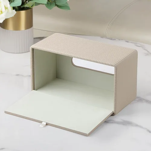 Vista 3 de Funda de caja de pañuelos de cuero sintético PU rectangular con cierre magnético, soporte de caja de pañuelos moderno para mesitas de noche de baño