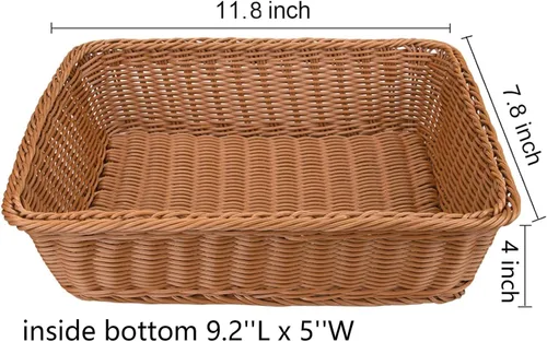 Vista 2 de Yarlung Paquete de 3 cestas de pan tejidas de ratán sintético, cestas de frutas de mimbre de plástico de 11.8 x 7.8 pulgadas para servir alimentos