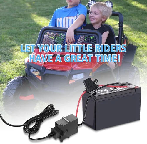 Vista 7 de Cargador de 12V para ruedas eléctricas Ride On Car Gris y Naranja Top Batería