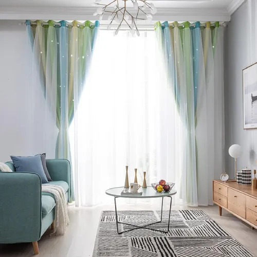 Vista 4 de Cortinas de tela con estrellas brillantes para niños, cortinas de princesa para sala de estar, cortinas opacas para ventana, cortina opaca