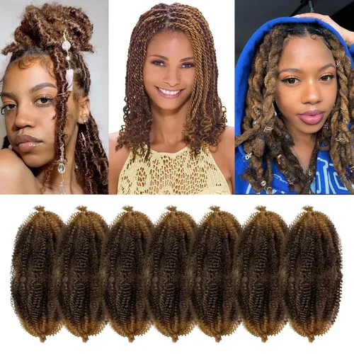 Vista 59 de Cabello para Trenzas Marley Twist de 10 pulgadas Negro 3 Paquetes Cabello Afro Twist Elástico Preseparado para Locs Suaves Cabello Spring Twist