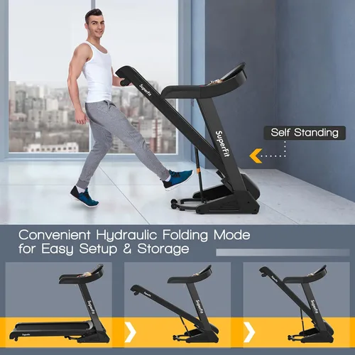 Vista 6 de Goplus Cinta de correr plegable de 3.75 HP con inclinación, caminadora eléctrica Superfit con control de aplicación, 12 programas preestablecidos
